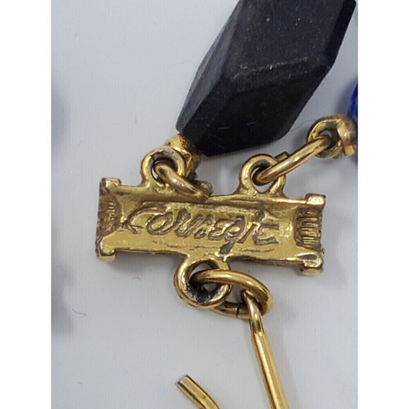 VINTAGE HATTIE CARNEGIE BLUE & BLACK MULTIPLE BEAD TWO STRAND NECKLACE SIGNED - Picture 10 of 12